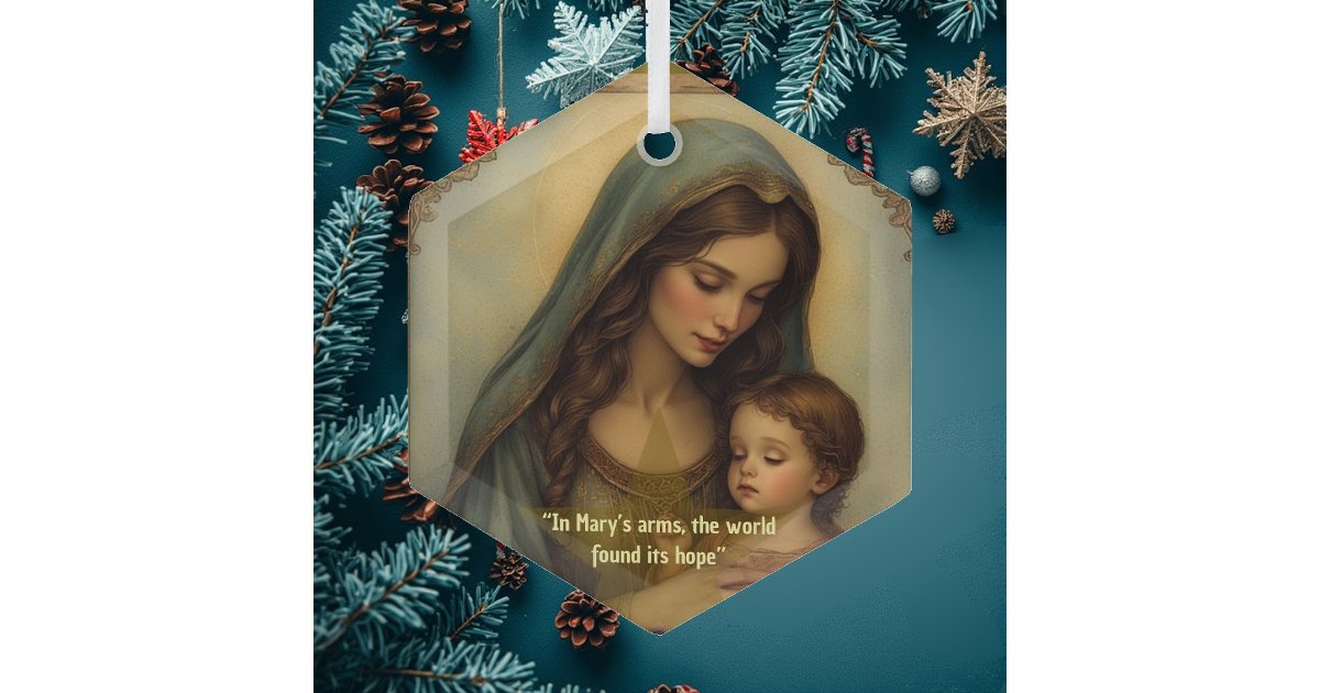 Vintage Madonna and Child Renaissance Art Minimal Glass Ornament | Zazzle
