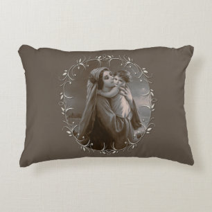 Vintage Madonna and Child with Silver Frame Accent Pillow