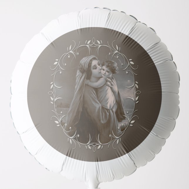 Vintage Madonna and Child with Silver Frame Balloon (Front)
