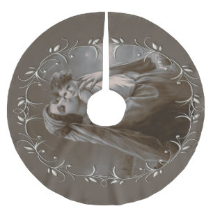 Vintage Madonna and Child with Silver Frame Brushed Polyester Tree Skirt