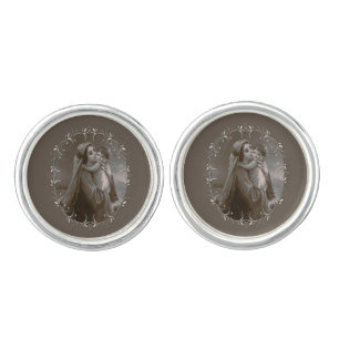 Vintage Madonna and Child with Silver Frame Cufflinks