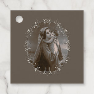 Vintage Madonna and Child with Silver Frame Favor Tags