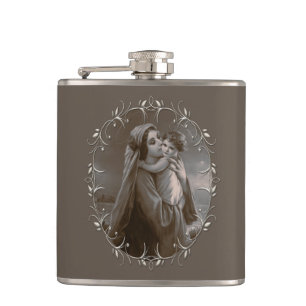 Vintage Madonna and Child with Silver Frame Flask