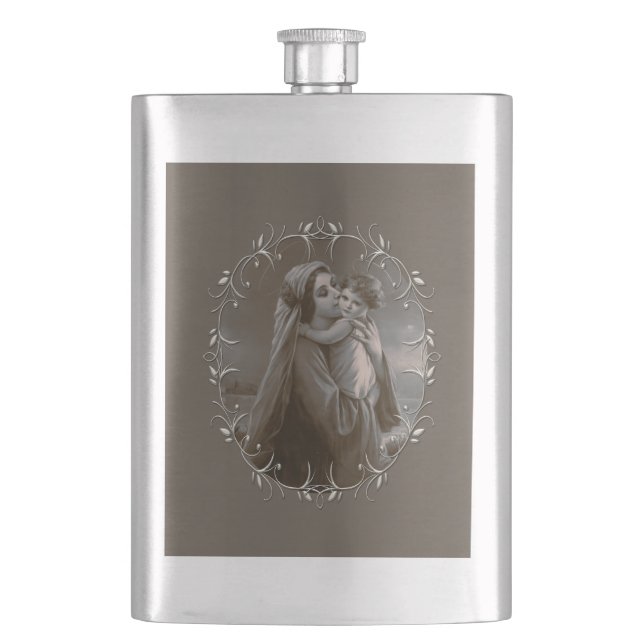 Vintage Madonna and Child with Silver Frame Flask (Front)