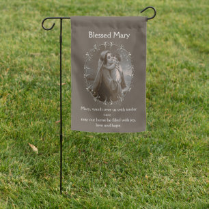 Vintage Madonna and Child with Silver Frame Garden Flag