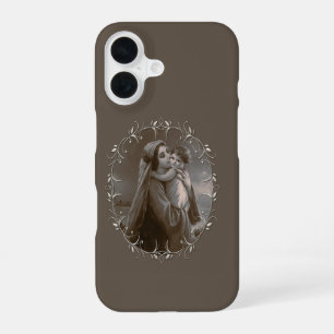 Vintage Madonna and Child with Silver Frame iPhone 16 Case