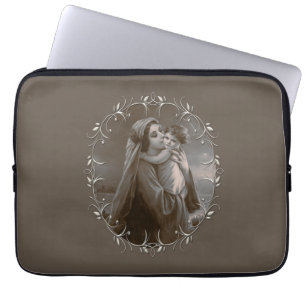 Vintage Madonna and Child with Silver Frame Laptop Sleeve