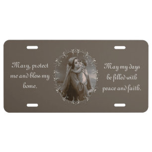 Vintage Madonna and Child with Silver Frame License Plate