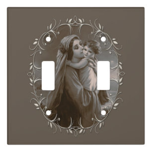 Vintage Madonna and Child with Silver Frame Light Switch Cover