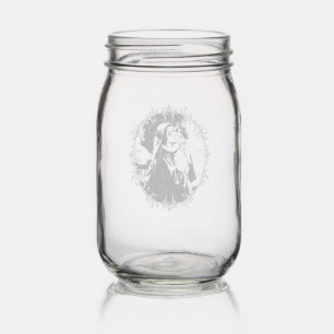 Vintage Madonna and Child with Silver Frame Mason Jar