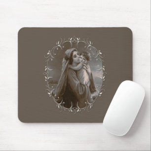 Vintage Madonna and Child with Silver Frame Mouse Pad