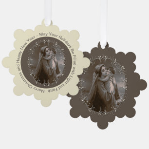 Vintage Madonna and Child with Silver Frame Ornament Card