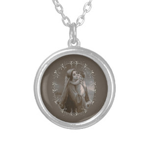 Vintage Madonna and Child with Silver Frame Plated Necklace