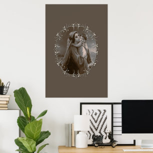 Vintage Madonna and Child with Silver Frame Poster