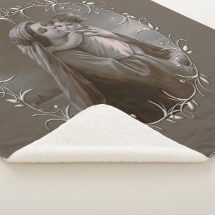 Vintage Madonna and Child with Silver Frame Sherpa Blanket