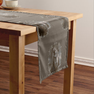 Vintage Madonna and Child with Silver Frame Short Table Runner