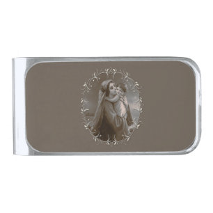 Vintage Madonna and Child with Silver Frame Silver Finish Money Clip