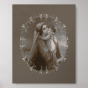 Vintage Madonna and Child with Silver Frame Wood Photo Tile