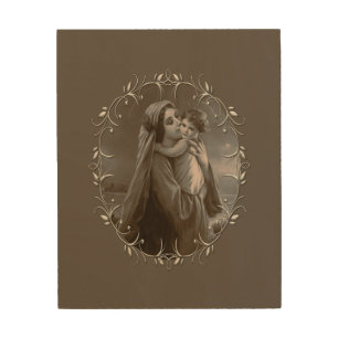 Vintage Madonna and Child with Silver Frame Wood Wall Art