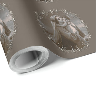 Vintage Madonna and Child with Silver Frame Wrapping Paper