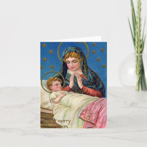 Vintage Madonna  Child Religious Christmas Wishes Holiday Card
