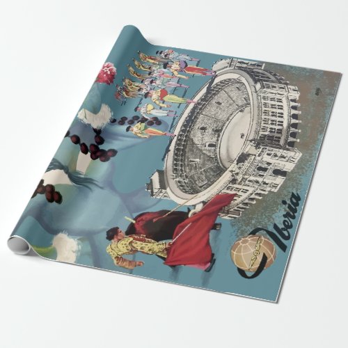 Vintage Madrid Spain Airline Travel Wrapping Paper