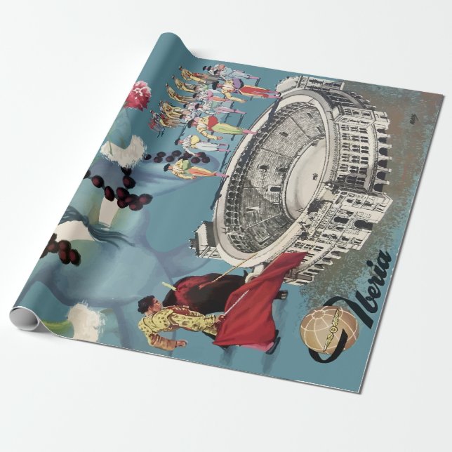 Vintage Madrid Spain Airline Travel Wrapping Paper (Unrolled)