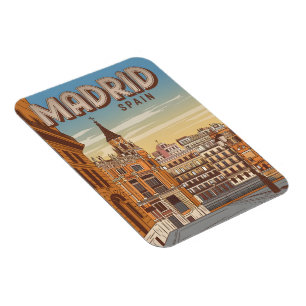 Vintage Madrid Spain sky view souvenirs, gifts Magnet