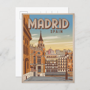 Vintage Madrid Spain sky view souvenirs, gifts Postcard
