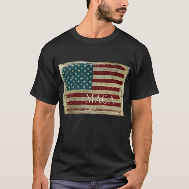 Vintage MAGA Flag Declaration of Independence T-Shirt (Front)