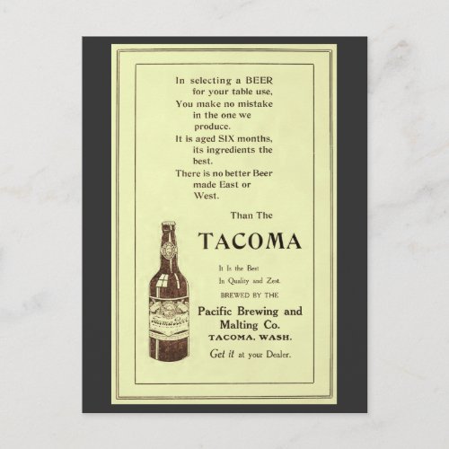 Vintage magazine ad Tacoma table beer Postcard