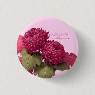 Vintage Magenta Chrysanthemum Botanical Button