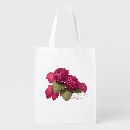 Vintage Magenta Chrysanthemum Botanical Grocery Bag