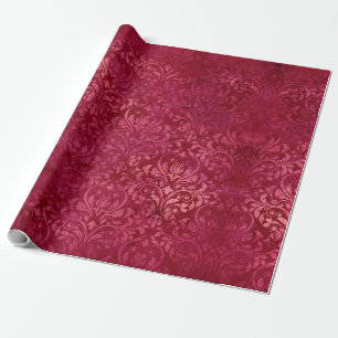VIntage Magenta Gold Damask Grunge texture  Wrapping Paper