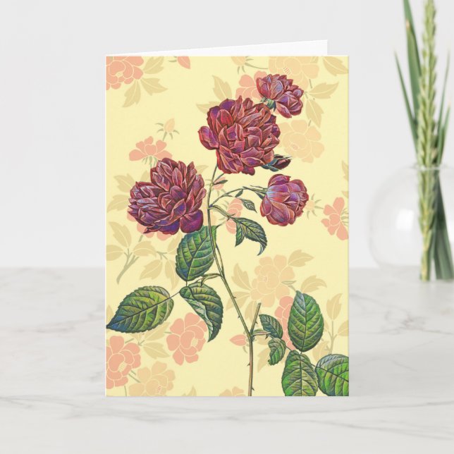 Vintage Magenta Roses Art Note Card (Front)