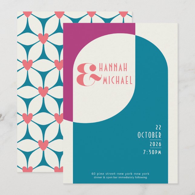 Vintage Magenta Teal Invitation (Front/Back)