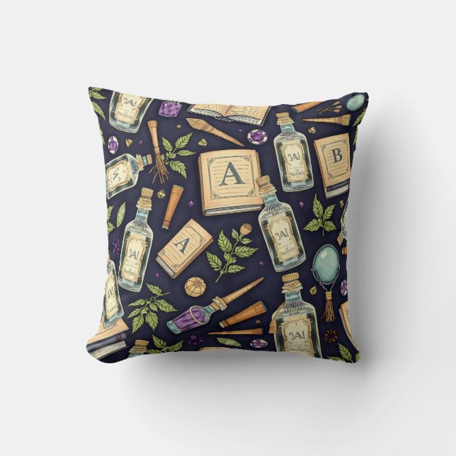 Vintage Magic & Alchemy Throw Pillow (Front)