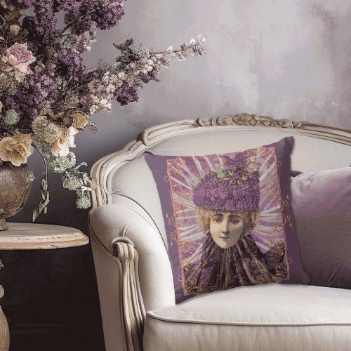 Vintage Magic Mauve Fashion Diva Fairy Throw Pillow