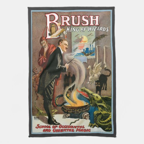 Vintage Magic Poster Brush King of Wizards Kitchen Towel