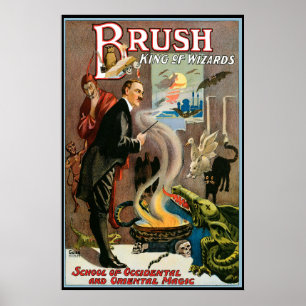 Vintage Magic Poster, Brush, King of Wizards Poster