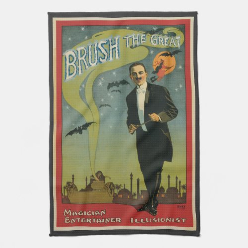 Vintage Magic Poster Brush the Great Magician Kitchen Towel