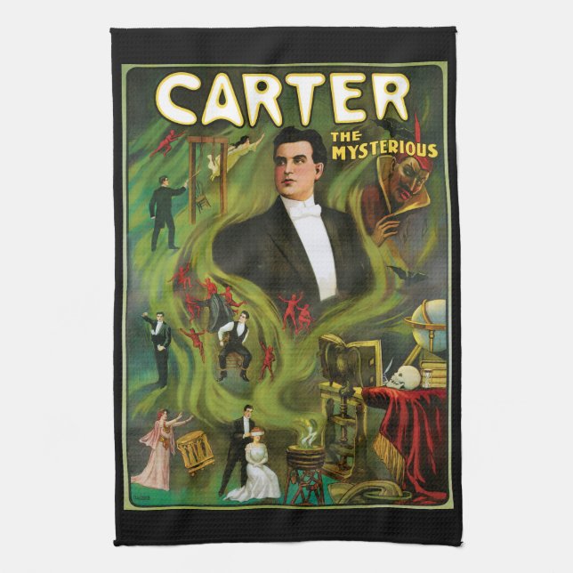 Vintage Magic Poster, Carter the Mysterious Kitchen Towel (Vertical)