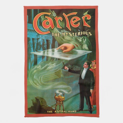Vintage Magic Poster Carter the Mysterious Kitchen Towel