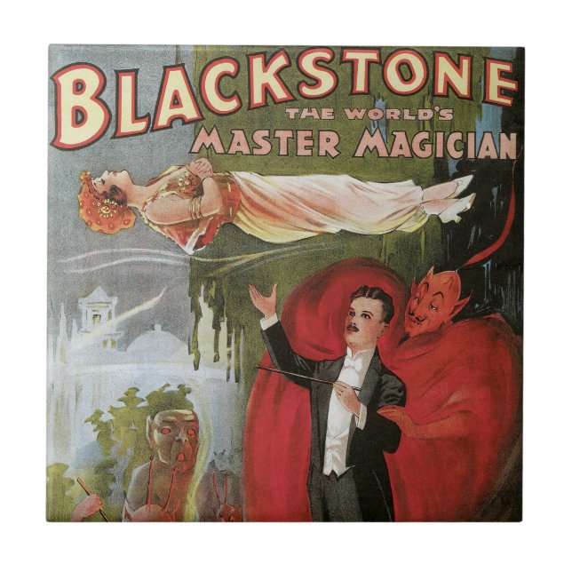 Vintage Magic Poster, Great Blackstone Magician Ceramic Tile (Front)