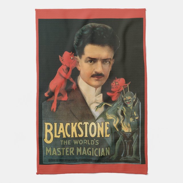 Vintage Magic Poster, Great Blackstone Magician Kitchen Towel (Vertical)