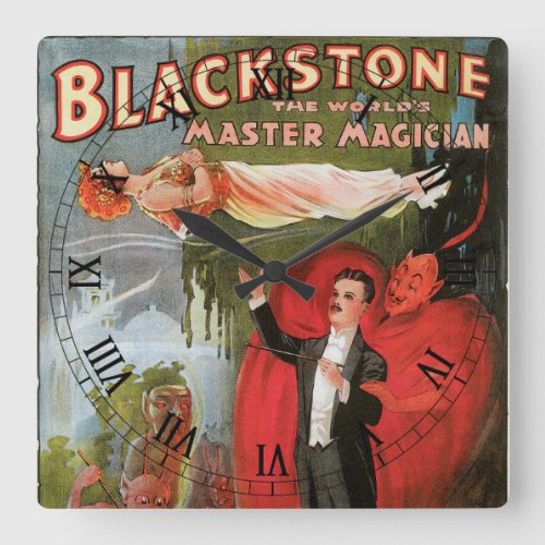 Vintage Magic Poster Great Blackstone Magician Square Wall Clock