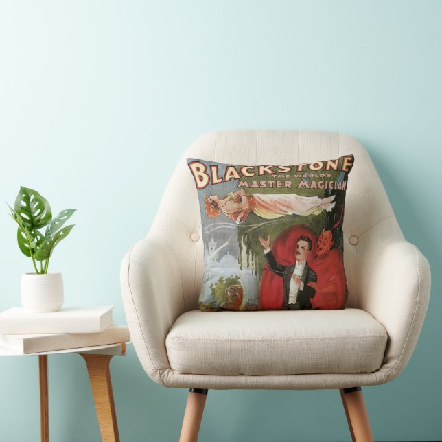 Vintage Magic Poster, Great Blackstone Magician Throw Pillow (Chair)
