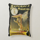 Vintage Magic Poster, Magician Bancroft and Lion Accent Pillow