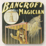 Vintage Magic Poster, Magician Bancroft and Lion Beverage Coaster