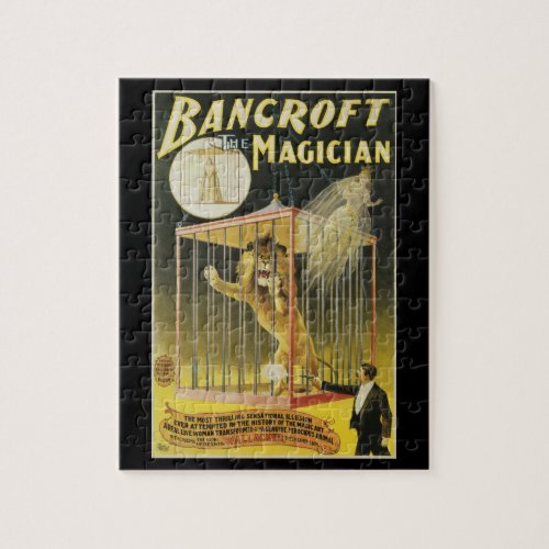 Vintage Magic Poster Magician Bancroft and Lion Jigsaw Puzzle
